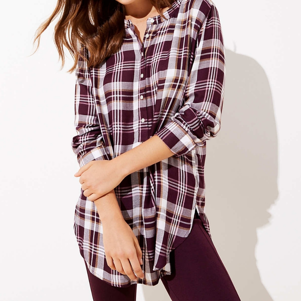 Plaid Shimmer Henley Blouse